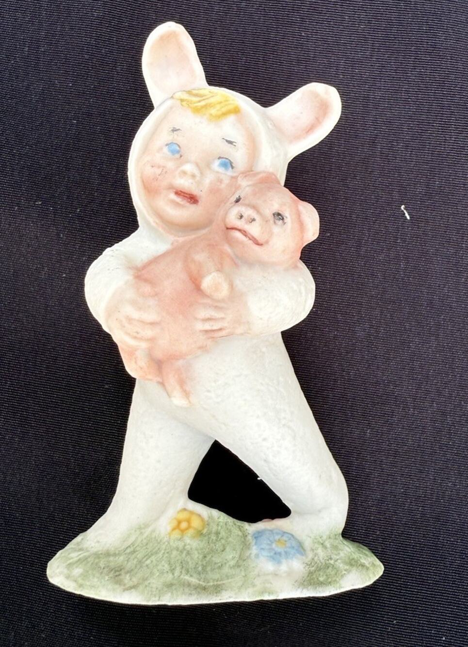 Vintage Antique Germany Easter Child & Bunny figurine T38